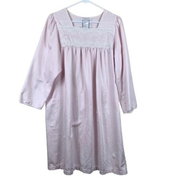 Vintage Collette by Miss Elaine Pink Floral Embroidered Nightgown Size Medium - Picture 1 of 6